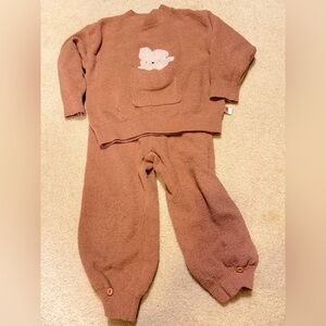 Cozy Kids Loungewear Matching Set in Rust Brown - Plush Two-Piece Outfit